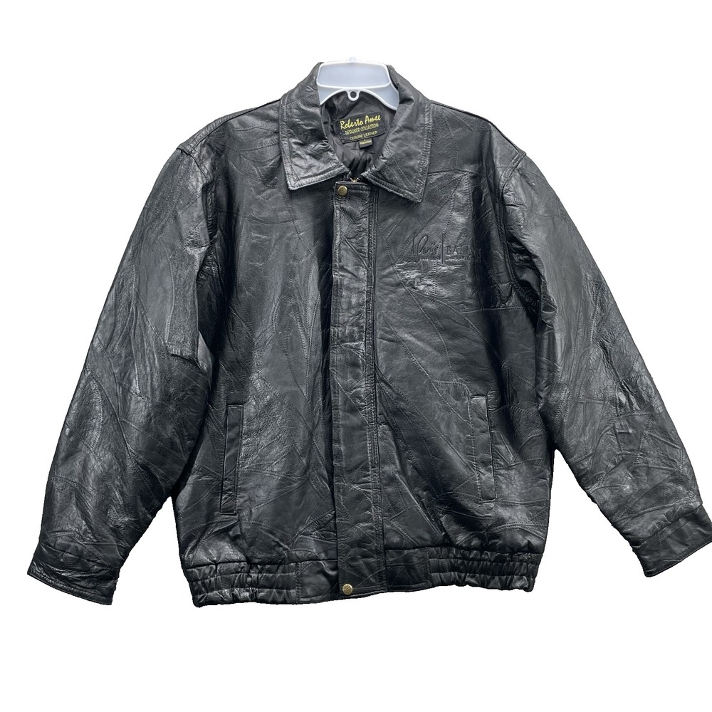 VTG Roberto Amee 100% Leather Bomber Men's Large Patchwork Moto 90s Grunge Biker